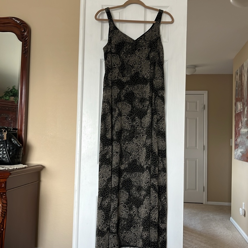 Dana Buchman Black and Cream Silk Floral Maxi Dress Set sz 8 - Picture 2 of 6